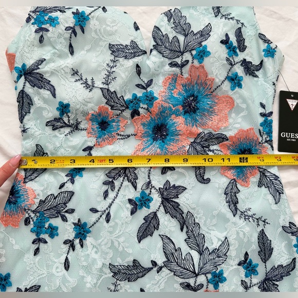 Guess Light Blue Lace Embroidered Sheath Dress | Sweetheart Neckline | Size 4 - Picture 8 of 17